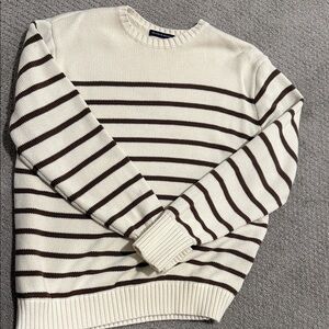 Brandy Melville Cream and Brown Striped Crewneck Sweater